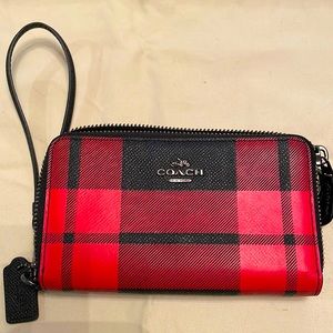 Coach red plaid wristlet wallet